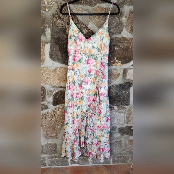 Lulus Fly Me to Florence White Floral Print Ruffled High-Low Dress Size Small - Picture 3 of 16